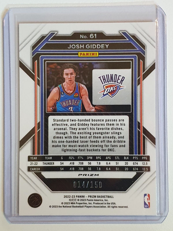 2022 Panini Prizm Josh Giddey #61 BLUE FAST BREAK /150 Holo - Ready to Grade