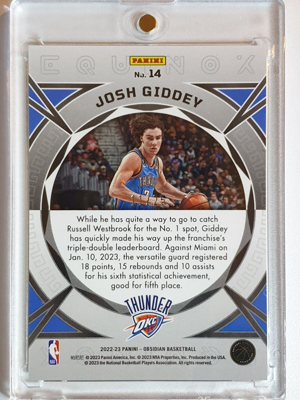 2022 Obsidian Josh Giddey #14 ELECTRIC ETCH GREEN HOLO /25 Equinox - Rare