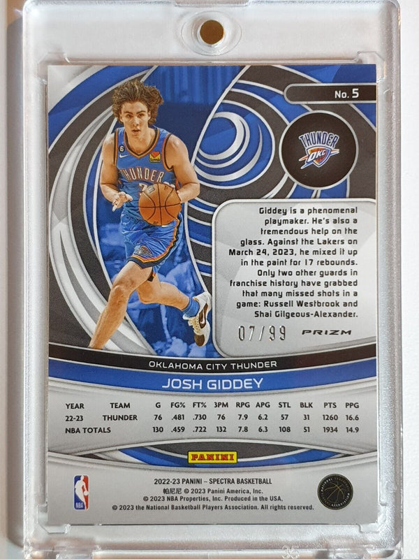 2022 Panini Spectra Josh Giddey #5 INTERSTELLAR /99 Prizm - Ready to Grade