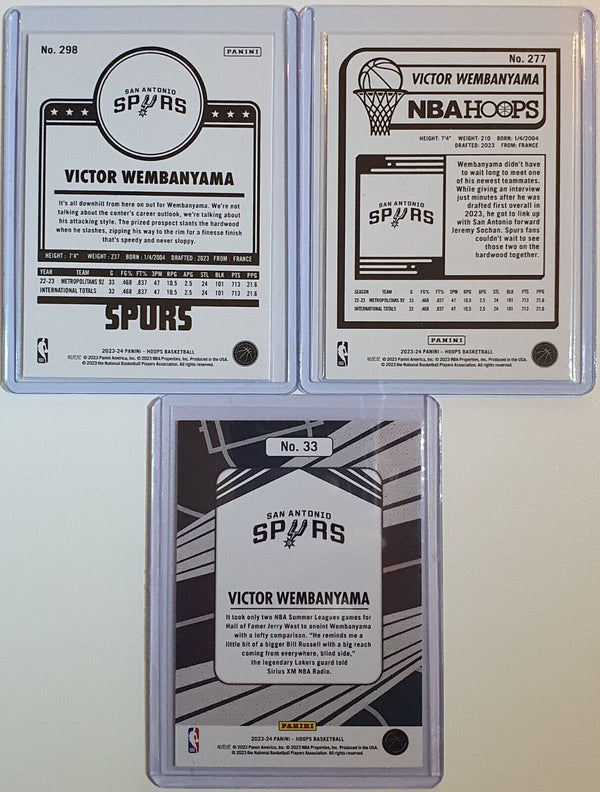 2023 Panini NBA Hoops Victor Wembanyama LOT of 3 Rookie #298 #277 #33 RC - Rare