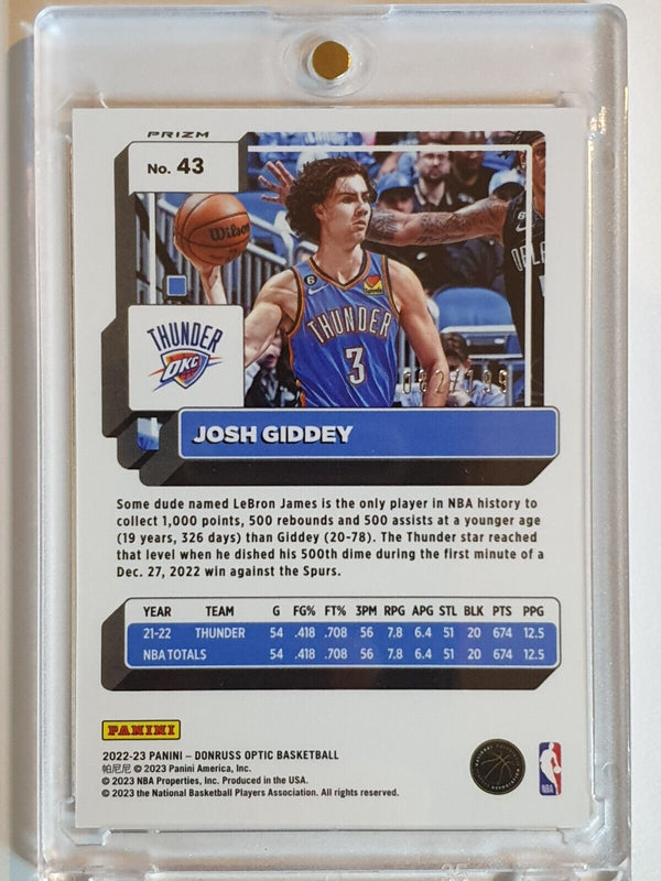 2022 Panini Donruss Optic Josh Giddey #43 ORANGE /199 Holo - Ready to Grade