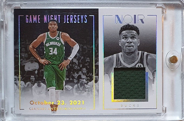 2022 Panini Noir Giannis Antetokounmpo #PATCH /99 Game Worn Jersey - Rare