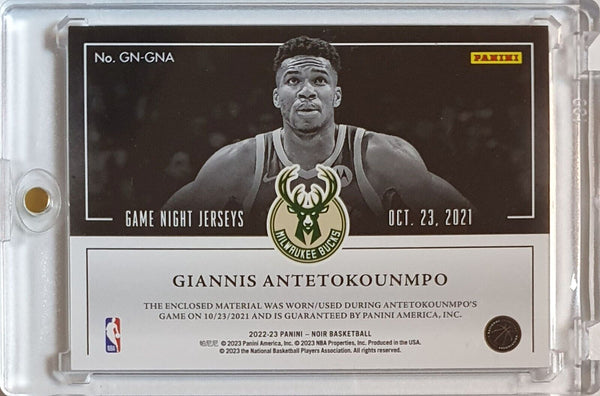 2022 Panini Noir Giannis Antetokounmpo #PATCH /99 Game Worn Jersey - Rare