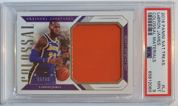 2018 National Treasures LeBron James #PATCH /99 Game Worn Jumbo Jersey - PSA 9