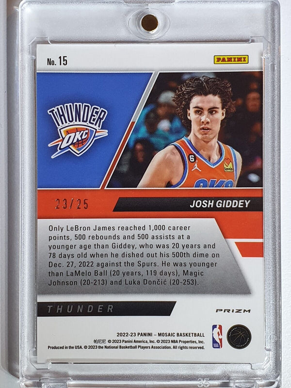 2022 Panini Mosaic Josh Giddey #15 WHITE /25 Holo Stare Masters - Rare