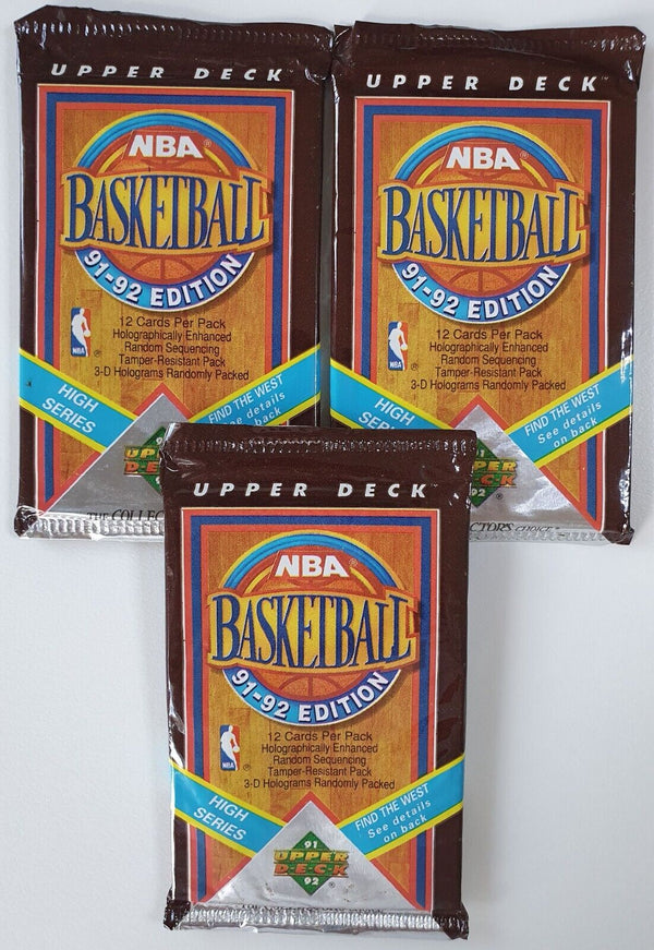 Lot of 3 x Packs of 1991-92 Upper Deck NBA Basketball High Series Factory Sealed