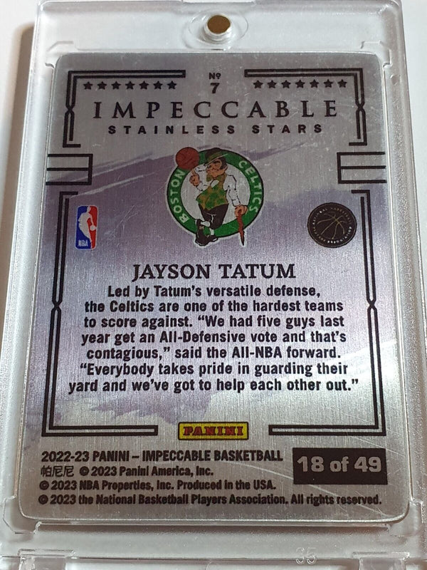 2022 Panini Impeccable Jayson Tatum #7 PURPLE /49 Stainless Stars - Rare