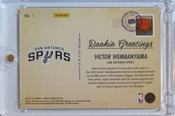 2023 Panini NBA Hoops Victor Wembanyama #1 HOLO Rookie Greetings RC - Rare