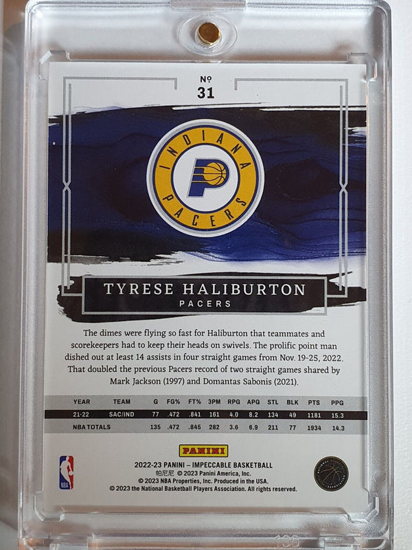 2022 Panini Impeccable Tyrese Haliburton #31 GOLD /49 Foil - Ready to Grade