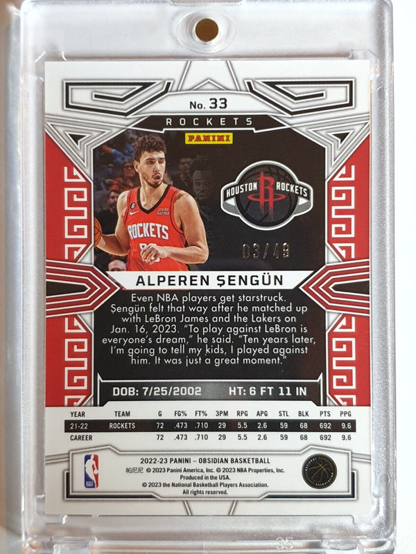 2022 Panini Obsidian Alperen Sengun #33 ELECTRIC ETCH PURPLE FLOOD /49 Holo
