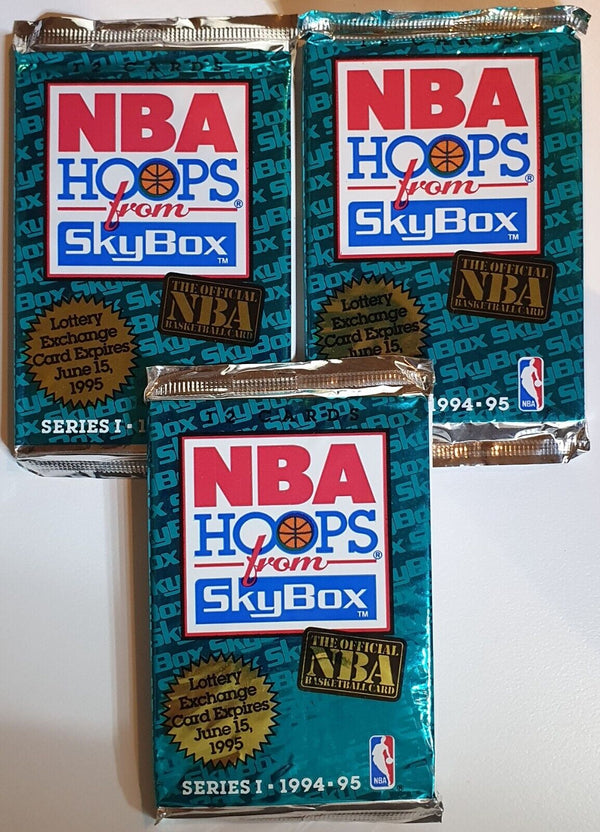 Lot of 3 x Packs of 1994-95 NBA Hoops Basketball Series 1 - Sealed Pack