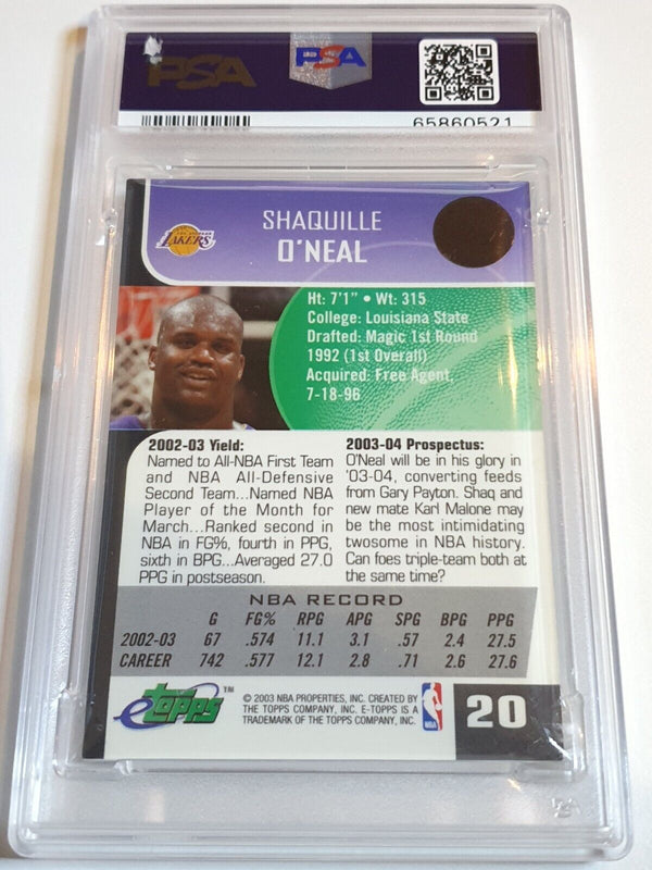 2003 eTopps Shaquille O'Neal #20 On Card Autograph - PSA 10 Auto (POP 1)