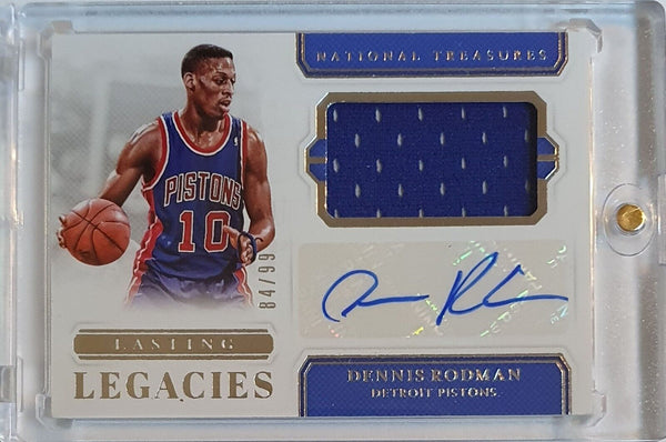 2018 National Treasures Dennis Rodman #PATCH AUTO /99 Game Worn Jersey - Rare