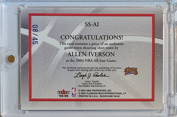 2004 Fleer Showcase Allen Iverson #PATCH BLUE /45 Game Worn Jersey - Rare