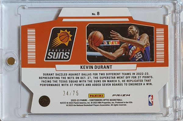 2022 Contenders Optic Kevin Durant #8 BLUE CRACKED ICE /75 Superstar Die-Cut