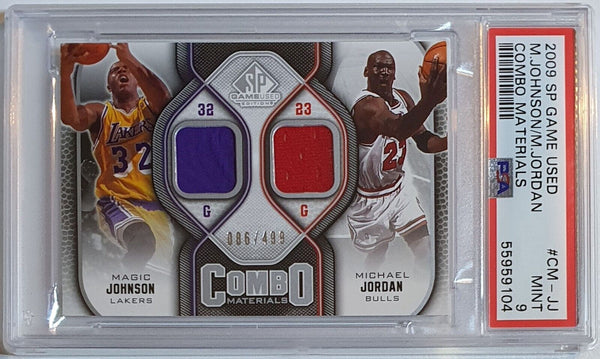 2009 SP Game Used Michael Jordan Magic Johnson #PATCH /499 Dual Jerseys - PSA 9