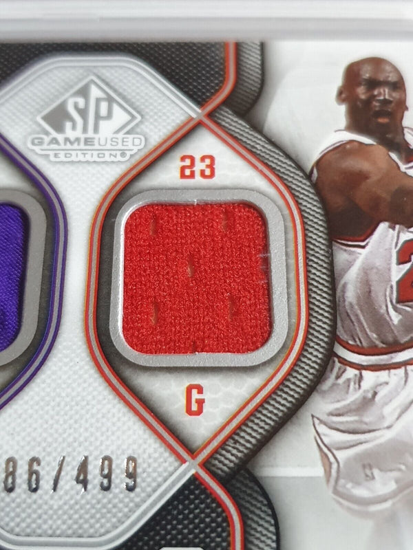 2009 SP Game Used Michael Jordan Magic Johnson #PATCH /499 Dual Jerseys - PSA 9