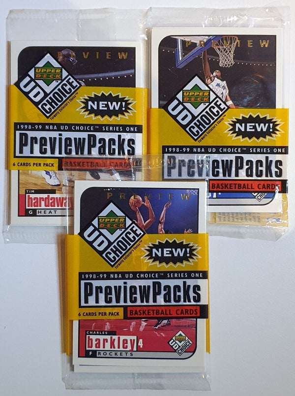 Lot of 3 x Packs of 1998-99 UD Choice Basketball Preview Pack - Factory Sealed